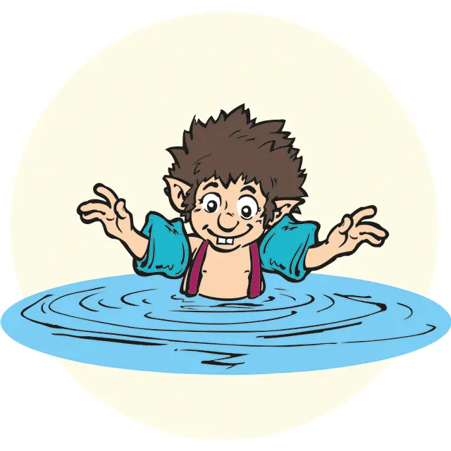 Gezeichneter Junge steht bis zum Bauch im Wasser